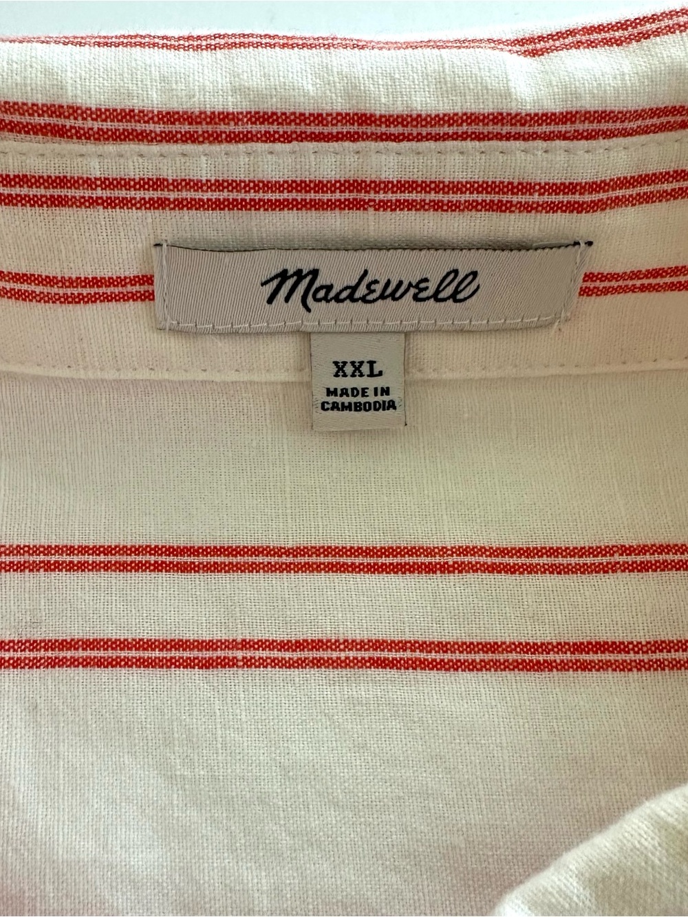 Madewell Oversized Pleated Sleeve Button Up Shirt in Bright Flame Stripe | XXL - Picture 6 of 14
